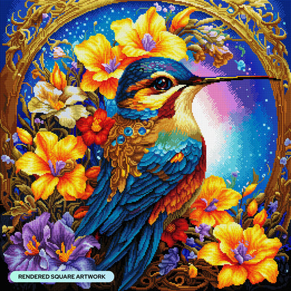 Diamond Painting Happy Hummingbird 25.6" x 25.6" (65cm x 65cm) / Square With 66 Colors Including 1 AB and 5 Fairy Dust Diamonds / 68,121