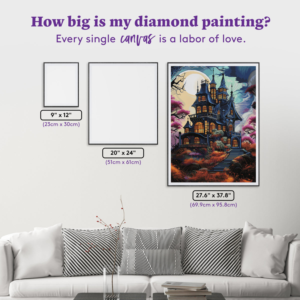 Diamond Painting Haunted Hills 27.6" x 37.8" (69.9cm x 95.8cm) / Square with 56 Colors including 1 AB and 3 Fairy Dust Diamonds / 108,185