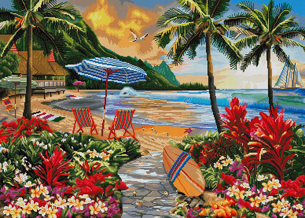 Diamond Painting Hawaiian Life 38.6" x 27.6″ (98cm x 70cm) / Square with 59 Colors including 3 ABs / 103,438