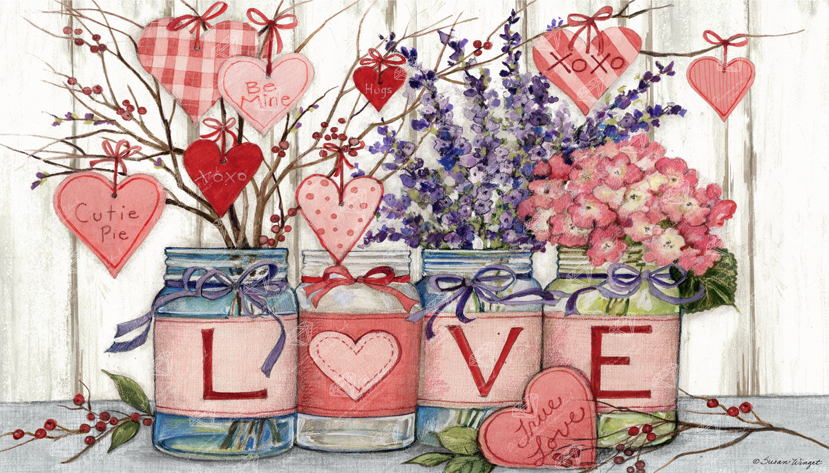 Diamond Painting Heart Flower Jars 35" x 20″ (89cm x 51cm) / Round with 53 Colors including 3 ABs / 57,377