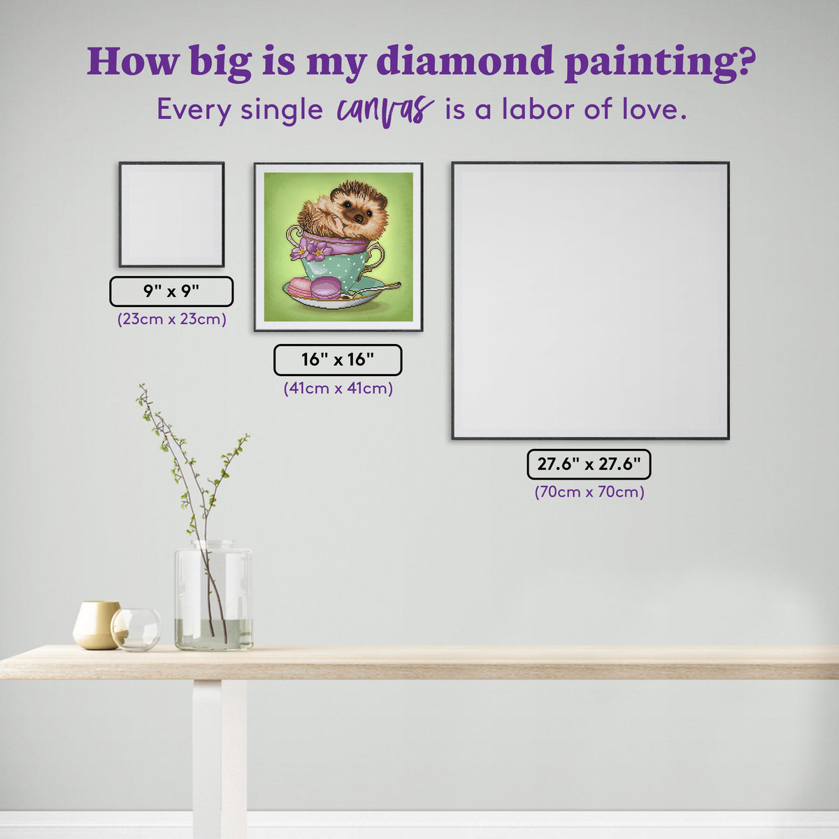 Diamond Painting Hedgehog 16" x 16″ (41cm x 41cm) / Square with 42 Colors including 3 ABs / 11,434