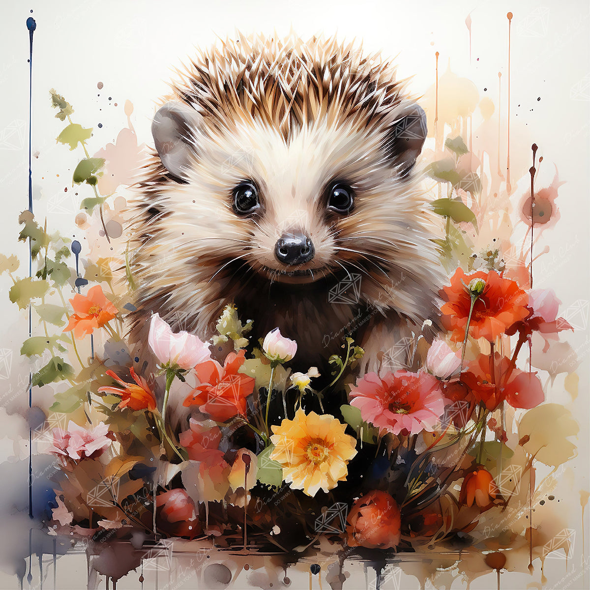 Diamond Painting Hedgehog 22" x 22" (55.6cm x 55.6cm) / Round with 63 Colors including 2 ABs and 2 Fairy Dust Diamonds / 40,804