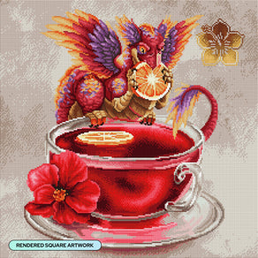 Diamond Painting Hibiscus Dragon 22" x 22" (55.8cm x 55.8cm) / Square with 53 Colors including 2 ABs and 3 Iridescent Diamonds and 6 Fairy Dust Diamonds / 50,176