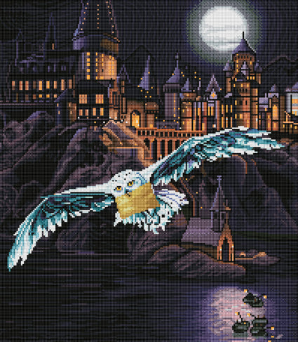 Diamond Painting Hogwarts™ and Hedwig™ 22" x 25″ (56cm x 64cm) / Round With 47 Colors Including 2 ABs / 45,372