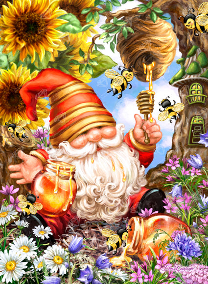 Diamond Painting Honeybee Gnome 20" x 27" (50.7cm x 69cm) / Round with 58 Colors including 4 ABs / 44,526