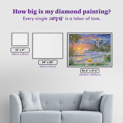 Diamond Painting Honeymoon Sunset 36.6" x 27.6" (92.8cm x 69.9cm) / Square with 71 Colors including 3 ABs and 5 Fairy Dust Diamonds / 104,813