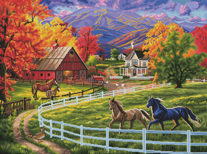 Diamond Painting Horse Valley Farm 37.0" x 27.6″ (94cm x 70cm) / Square with 58 Colors including 2 ABs / 103,321