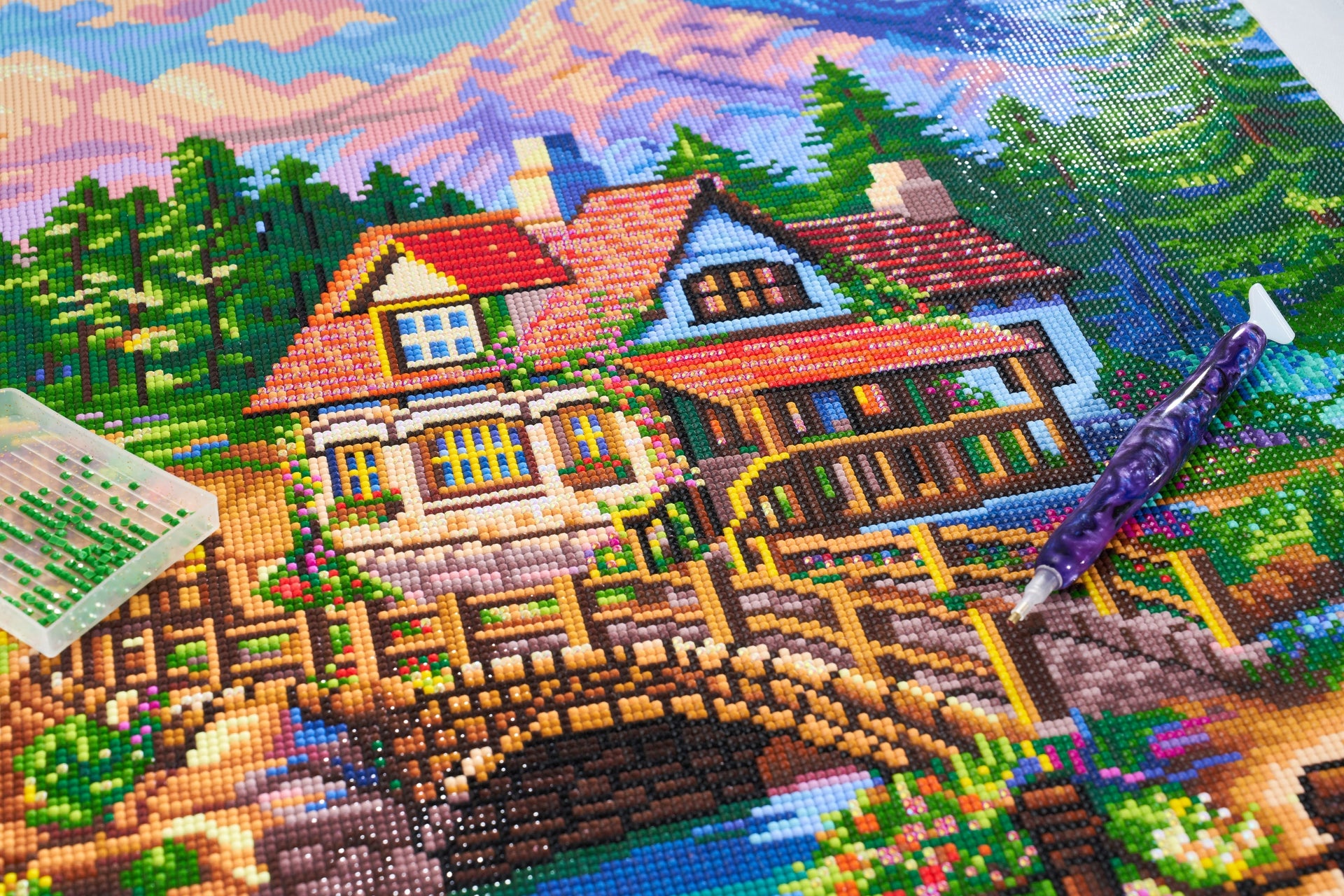 Diamond Painting House on the Cliff 39.6" x 27.6" (98cm x 70cm) / Square with 62 Colors including 4 ABs / 110,433