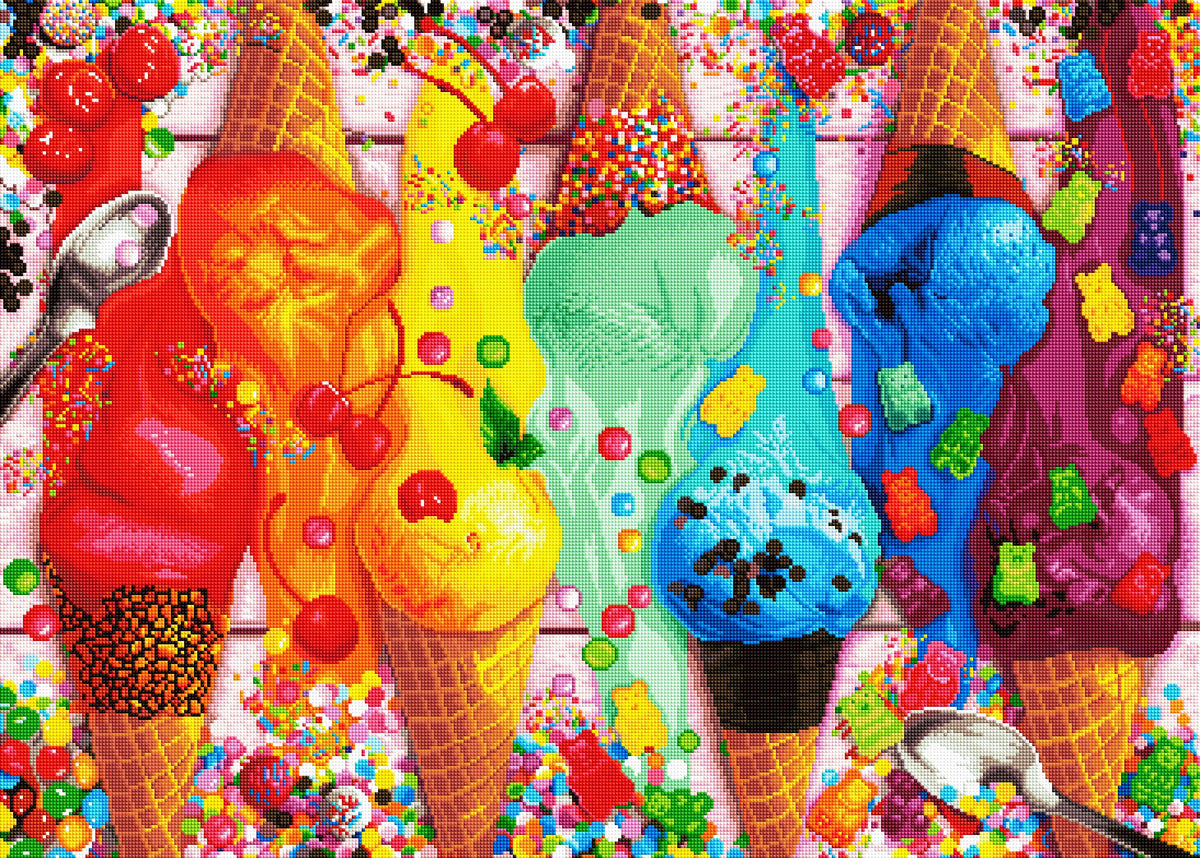 Diamond Painting Ice Cream Rainbow 35.8" x 25.6" (91cm x 65cm) / Square with 64 Colors including 5 ABs / 95,265