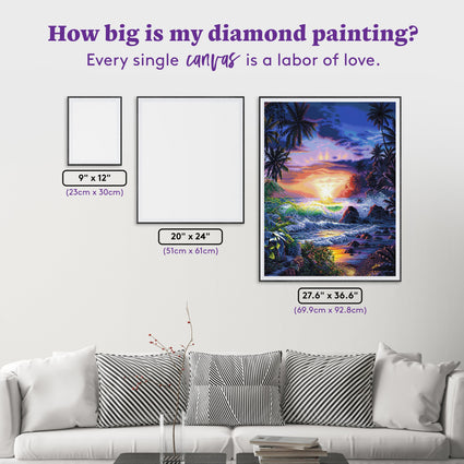 Diamond Painting Island Seascape Sunrise 27.6" x 36.6" (69.9cm x 92.8cm) / Square with 77 Colors including 2 ABs and 3 Fairy Dust Diamonds / 104,813