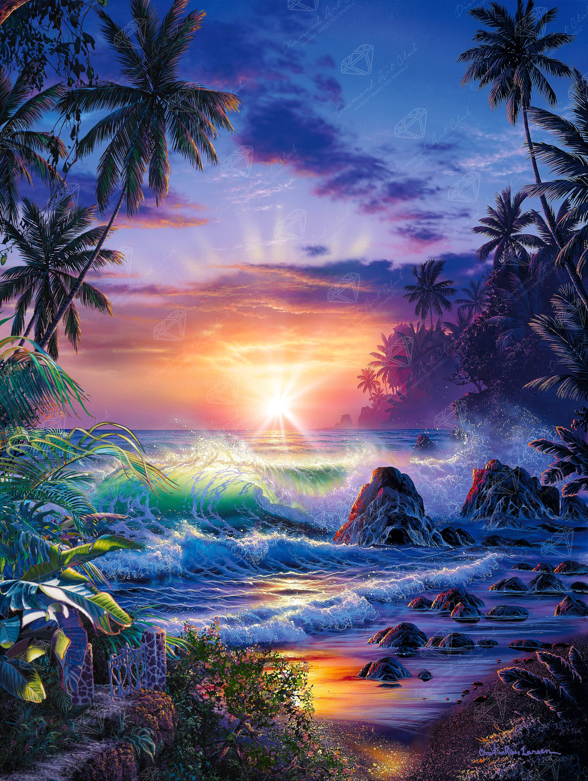 Diamond Painting Island Seascape Sunrise 27.6" x 36.6" (69.9cm x 92.8cm) / Square with 77 Colors including 2 ABs and 3 Fairy Dust Diamonds / 104,813