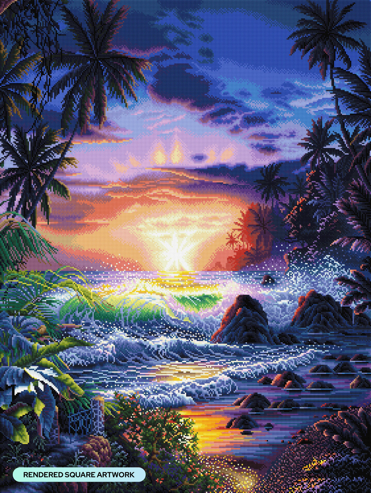 Diamond Painting Island Seascape Sunrise 27.6" x 36.6" (69.9cm x 92.8cm) / Square with 77 Colors including 2 ABs and 3 Fairy Dust Diamonds / 104,813