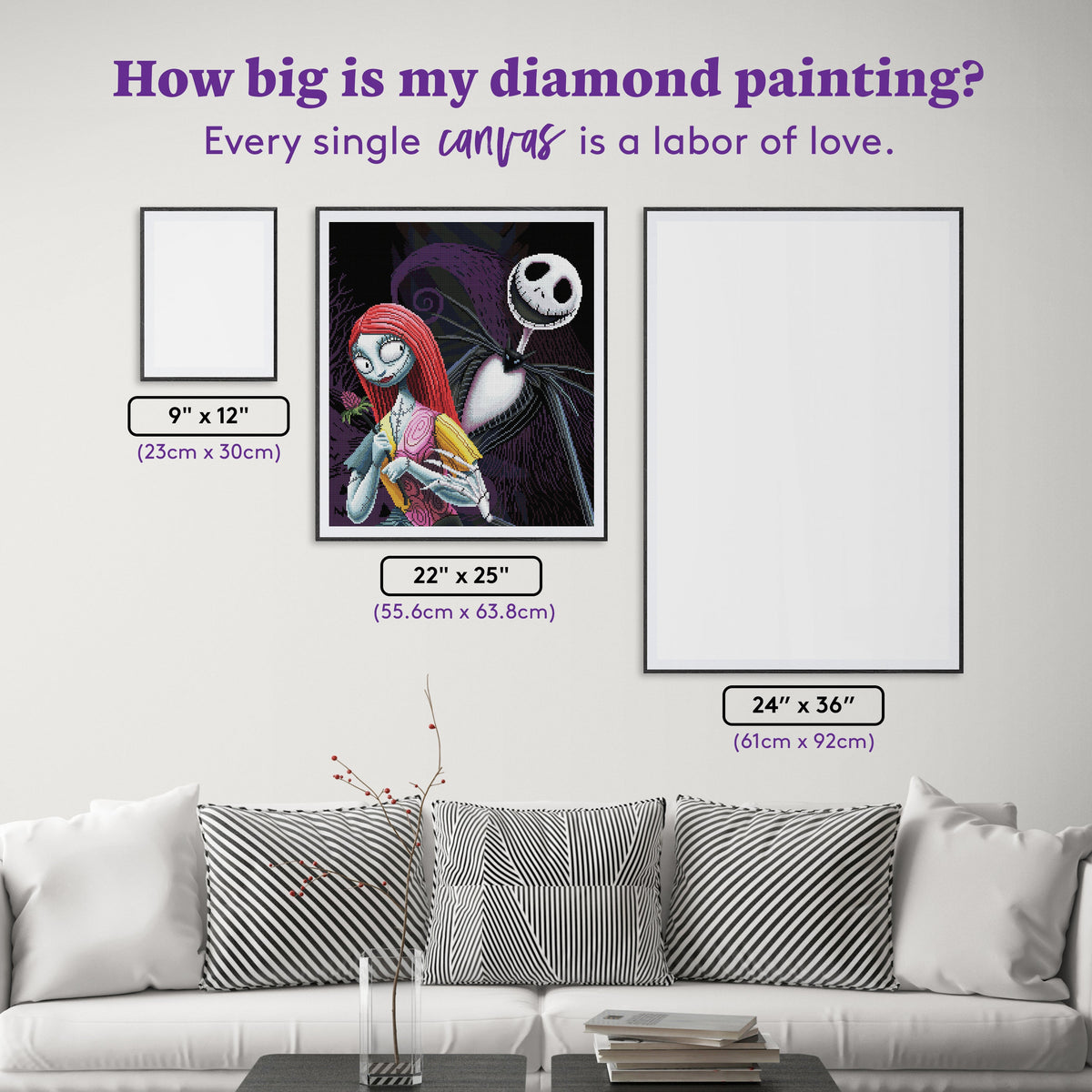 Diamond Painting Jack and Sally 22" x 25" (55.6cm x 63.8cm) / Round with 51 Colors including 2 ABs and 4 Fairy Dust Diamonds / 46,864