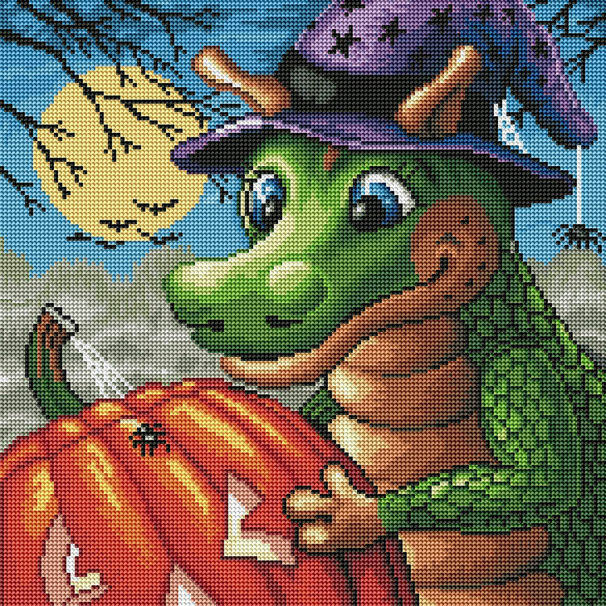 Diamond Painting Jack O'Lantern Time 16" x 16″ (41cm x 41cm) / Round with 42 Colors including 3 ABs and 2 Glow-in-the-Dark / 21,136