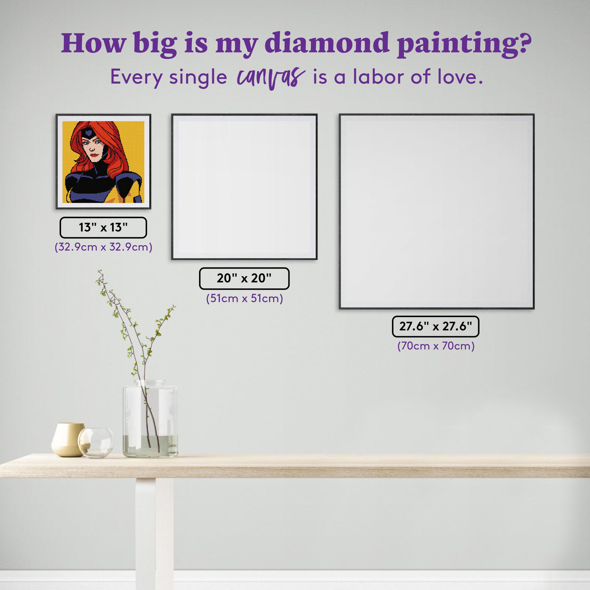 Diamond Painting Jean Grey 13" x 13" (32.9cm x 32.9cm) / Square with 11 Colors including 1 AB / 17,424