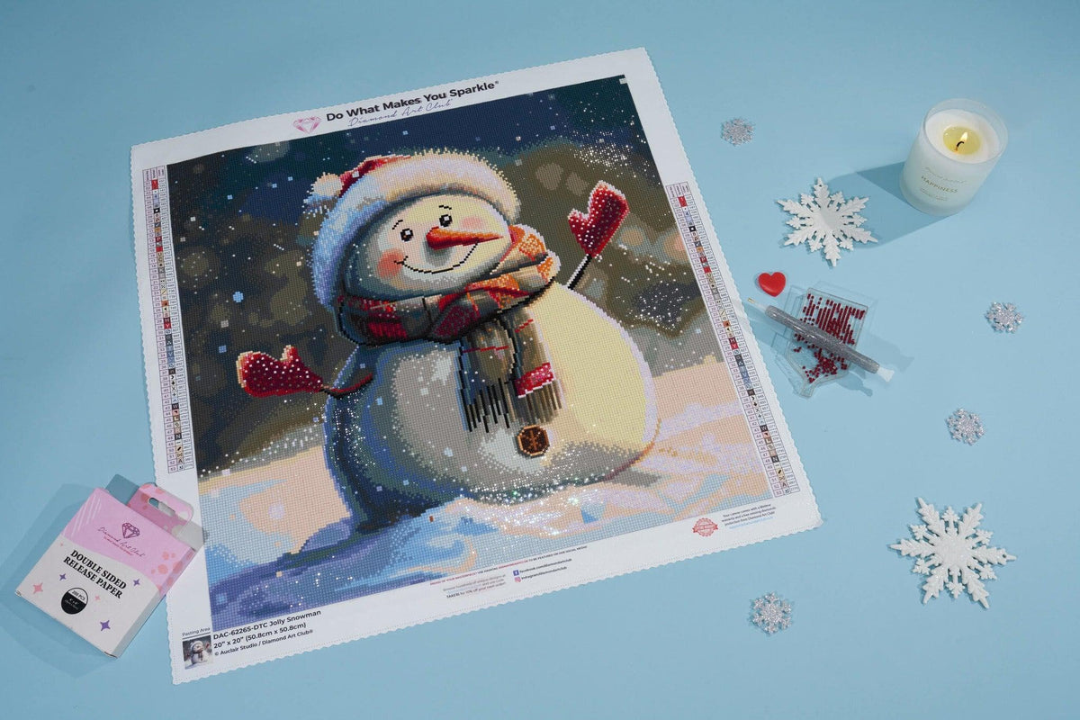 Diamond Painting Jolly Snowman 20" x 20" (50.8cm x 50.8cm) / Square with 53 Colors including 3 ABs and 1 Fairy Dust Diamonds / 41,616