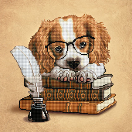 Diamond Painting King Charles & Books 17" x 17" (43cm x 43cm) / Square with 20 Colors including 1 AB / 13,576