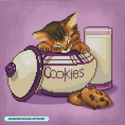 Diamond Painting Kitten & Cookies-AMZ 13" x 13″ (33cm x 33cm) / Round with 22 Colors including 2 ABs / 6,330