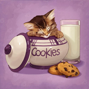 Diamond Painting Kitten & Cookies-AMZ 13" x 13″ (33cm x 33cm) / Round with 22 Colors including 2 ABs / 6,330