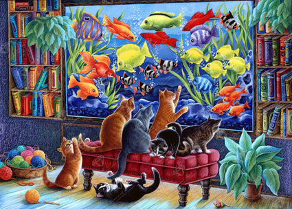 Diamond Painting Kittens and Fish Tank 38.6" x 27.6" (98cm x 70cm) / Square With 60 Colors Including 5 ABs / 110,433