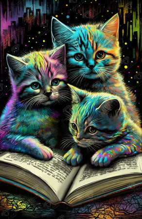 Diamond Painting Kittens Reading 20" x 31" (50.8cm x 78.7cm) / Square with 59 Colors including 2 ABs and 4 Fairy Dust Diamonds / 64,464