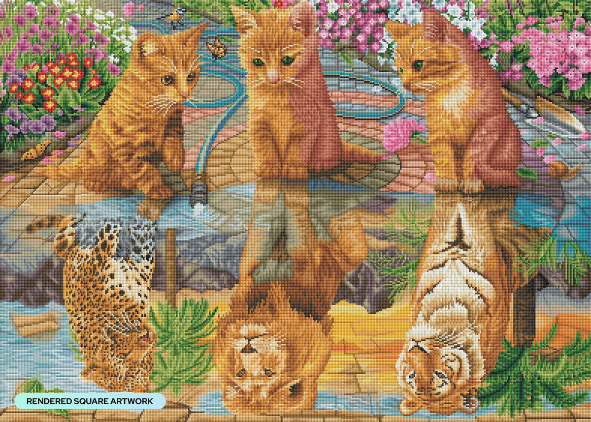 Diamond Painting Kittens Reflection 38.6" x 27.6" (98cm x 70cm) / Square with 69 Colors including 2 ABs and 2 Fairy Dust Diamonds / 110,433