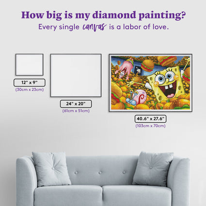 Diamond Painting Krabby Patties 40.6" x 27.6″ (103cm x 70cm) / Square with 46 Colors including 5 ABs / 113,016