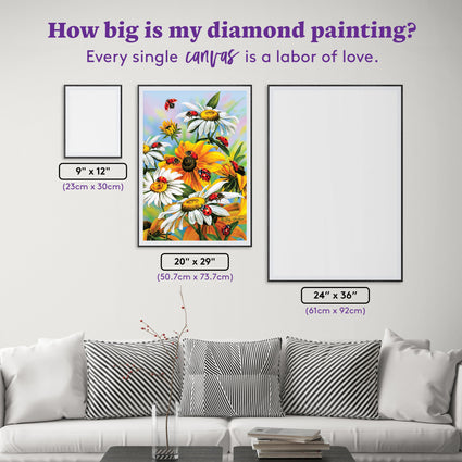 Diamond Painting Ladybug on Sunflower 20" x 29" (50.7cm x 73.7cm) / Round with 40 Colors including 3 ABs / 47,603