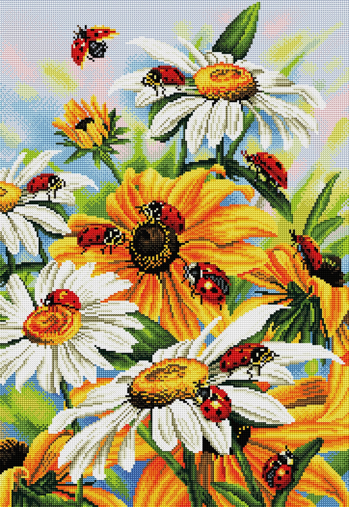 Diamond Painting Ladybug on Sunflower 20" x 29" (50.7cm x 73.7cm) / Round with 40 Colors including 3 ABs / 47,603