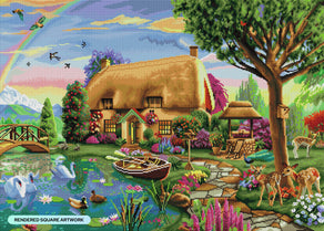 Diamond Painting Lakeside Cottage 35.8" x 25.6" (91cm x 65cm) / Square with 74 Colors including 5 ABs and 1 Fairy Dust Diamonds / 95,265