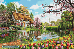 Diamond Painting Lakeside Cottage 41.3" x 27.6" (105cm x 70cm) / Square with 60 Colors including 4 AB Diamonds and 2 Fairy Dust Diamonds / 118,301