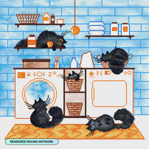 Diamond Painting Laundry Black Cats 22" x 22" (55.6cm x 55.6cm) / Round With 31 Colors Including 1 AB and 3 Fairy Dust Diamonds / 40,804