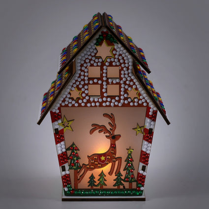 Diamond Painting LED 3D Gingerbread House - Reindeer 5.5" x 4.1" x 3.1" (14 x 10.5 x 8cm) / Round with 10 Colors including 9 Iridescent Diamonds / 1,094