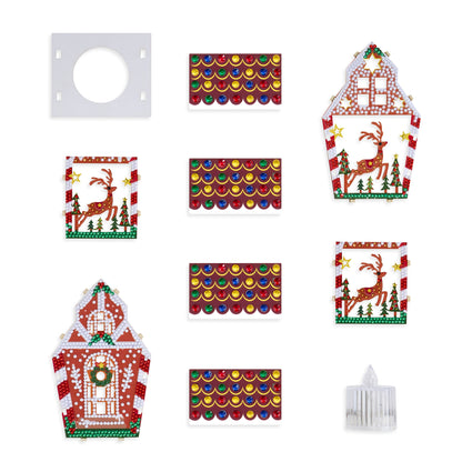 Diamond Painting LED 3D Gingerbread House - Reindeer 5.5" x 4.1" x 3.1" (14 x 10.5 x 8cm) / Round with 10 Colors including 9 Iridescent Diamonds / 1,094