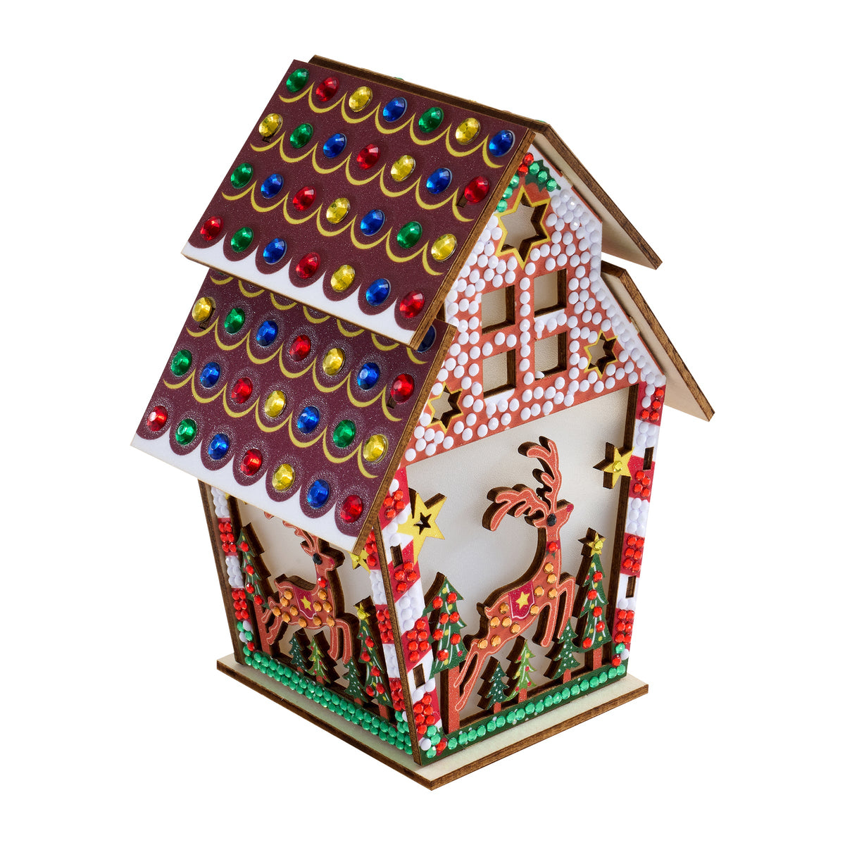 Diamond Painting LED 3D Gingerbread House - Reindeer 5.5" x 4.1" x 3.1" (14 x 10.5 x 8cm) / Round with 10 Colors including 9 Iridescent Diamonds / 1,094