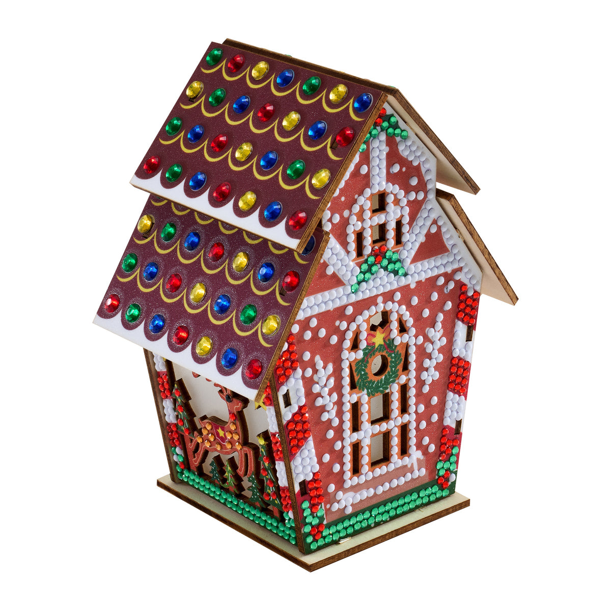 Diamond Painting LED 3D Gingerbread House - Reindeer 5.5" x 4.1" x 3.1" (14 x 10.5 x 8cm) / Round with 10 Colors including 9 Iridescent Diamonds / 1,094