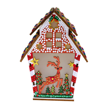 Diamond Painting LED 3D Gingerbread House - Reindeer 5.5" x 4.1" x 3.1" (14 x 10.5 x 8cm) / Round with 10 Colors including 9 Iridescent Diamonds / 1,094