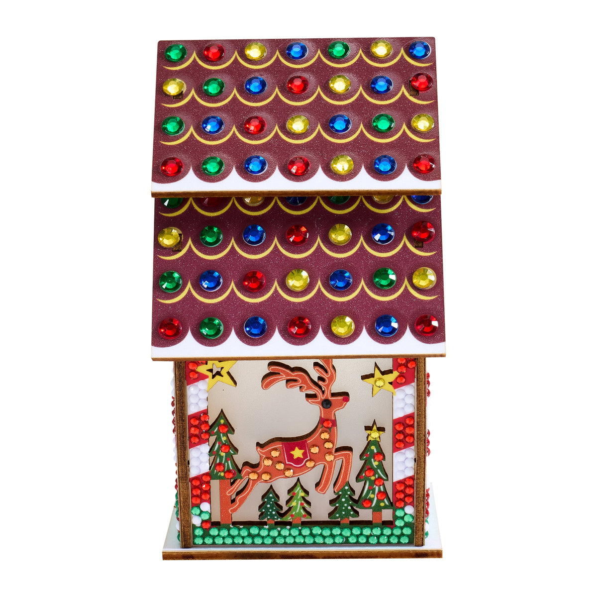 Diamond Painting LED 3D Gingerbread House - Reindeer 5.5" x 4.1" x 3.1" (14 x 10.5 x 8cm) / Round with 10 Colors including 9 Iridescent Diamonds / 1,094