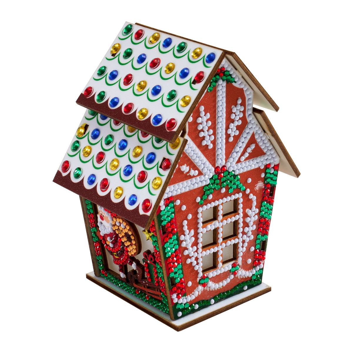 Diamond Painting LED 3D Gingerbread House - Santa 5.5" x 4.1" x 3.1" (14 x 10.5 x 8cm) / Round with 12 Colors including 11 Iridescent Diamonds / 1,263