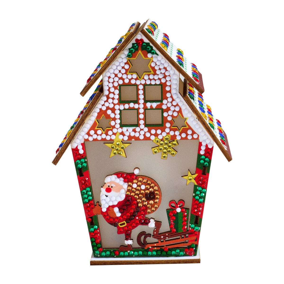 Diamond Painting LED 3D Gingerbread House - Santa 5.5" x 4.1" x 3.1" (14 x 10.5 x 8cm) / Round with 12 Colors including 11 Iridescent Diamonds / 1,263