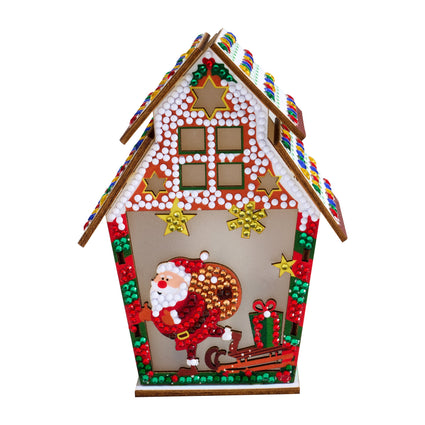 Diamond Painting LED 3D Gingerbread House - Santa 5.5" x 4.1" x 3.1" (14 x 10.5 x 8cm) / Round with 12 Colors including 11 Iridescent Diamonds / 1,263