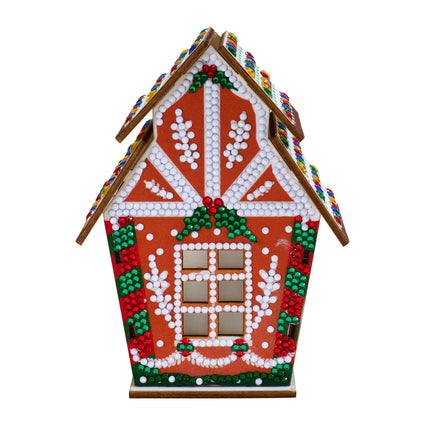 Diamond Painting LED 3D Gingerbread House - Santa 5.5" x 4.1" x 3.1" (14 x 10.5 x 8cm) / Round with 12 Colors including 11 Iridescent Diamonds / 1,263