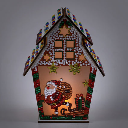 Diamond Painting LED 3D Gingerbread House - Santa 5.5" x 4.1" x 3.1" (14 x 10.5 x 8cm) / Round with 12 Colors including 11 Iridescent Diamonds / 1,263