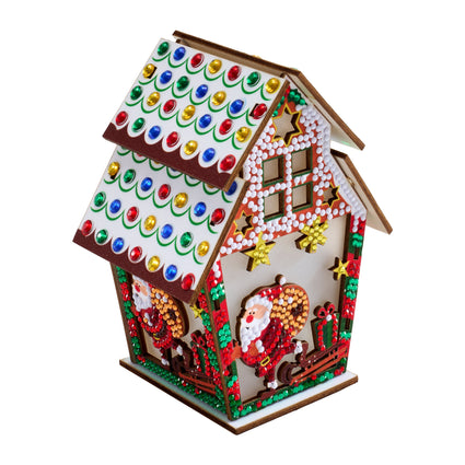 Diamond Painting LED 3D Gingerbread House - Santa 5.5" x 4.1" x 3.1" (14 x 10.5 x 8cm) / Round with 12 Colors including 11 Iridescent Diamonds / 1,263