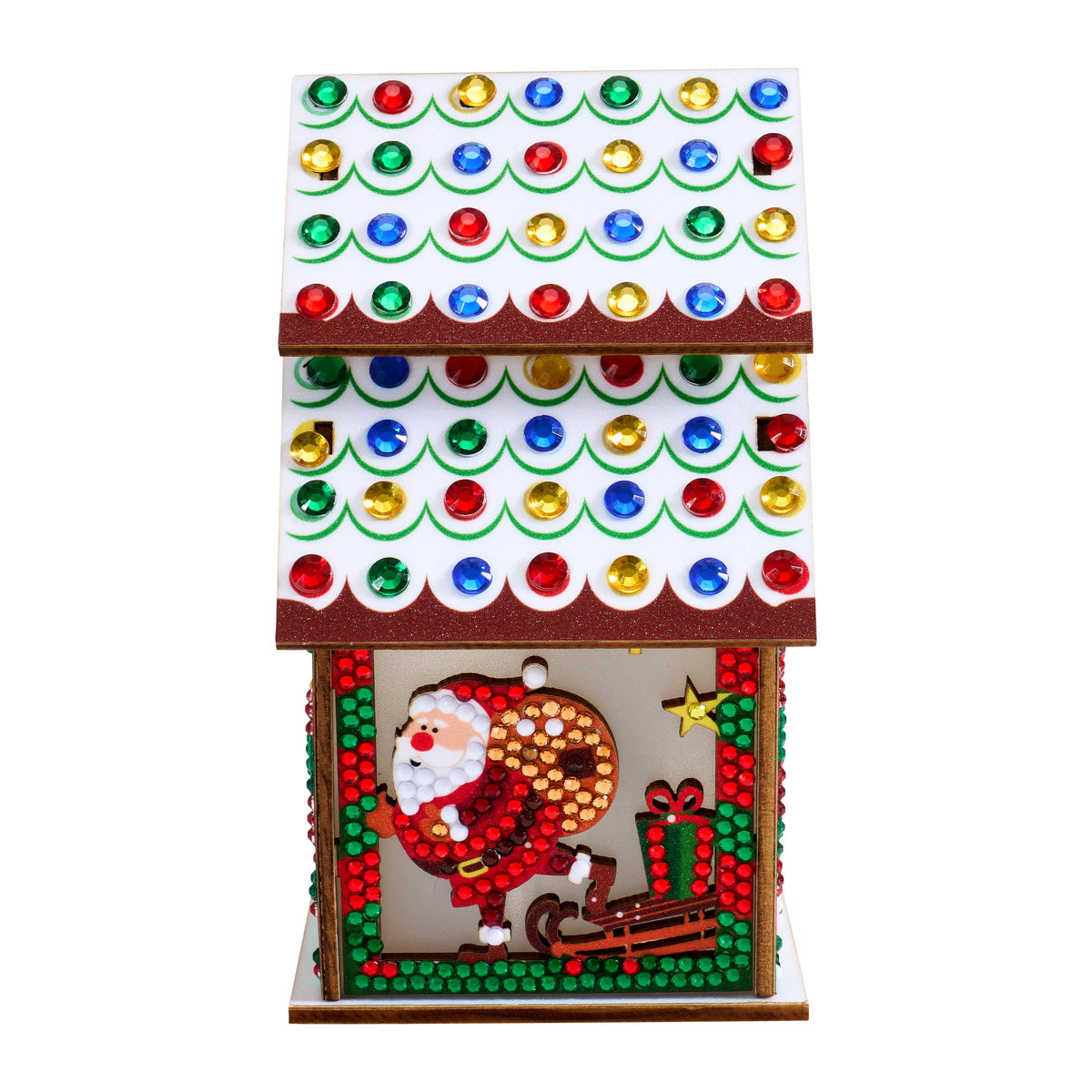 Diamond Painting LED 3D Gingerbread House - Santa 5.5" x 4.1" x 3.1" (14 x 10.5 x 8cm) / Round with 12 Colors including 11 Iridescent Diamonds / 1,263