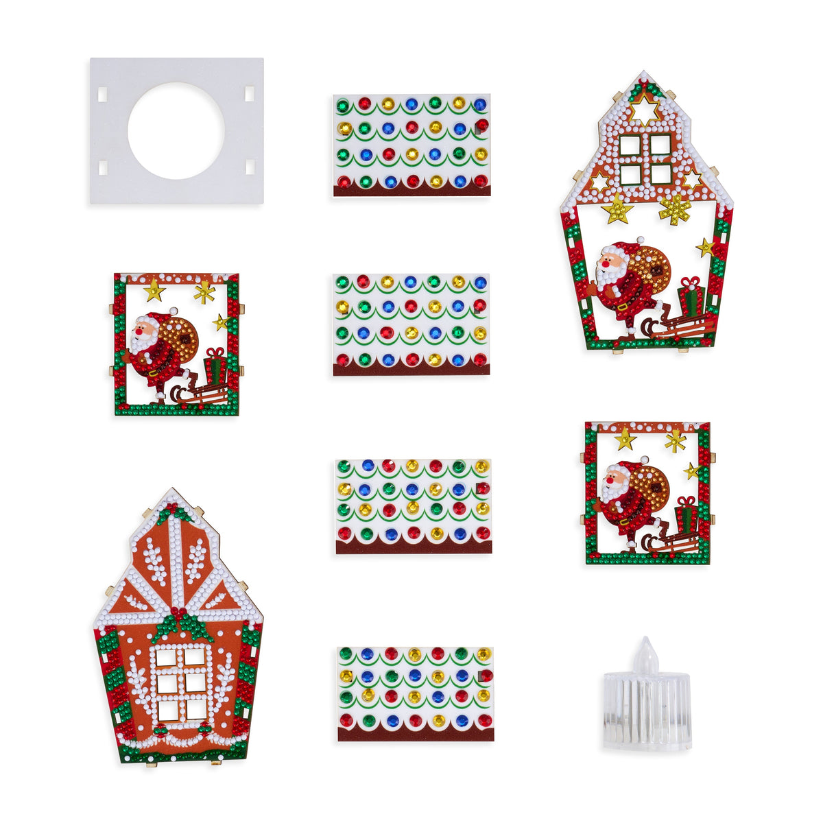 Diamond Painting LED 3D Gingerbread House - Santa 5.5" x 4.1" x 3.1" (14 x 10.5 x 8cm) / Round with 12 Colors including 11 Iridescent Diamonds / 1,263