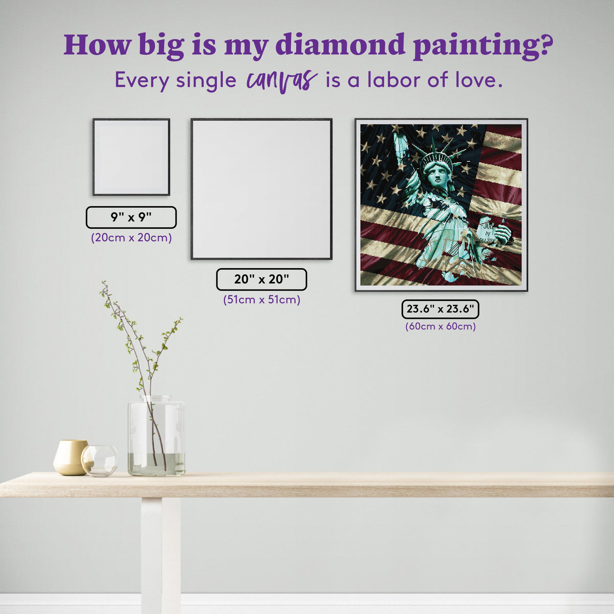 Diamond Painting Liberty Flag 23.6" x 23.6" (60cm x 60cm) / Square with 44 Colors including 1 AB and 2 Fairy Dust Diamonds / 58,081