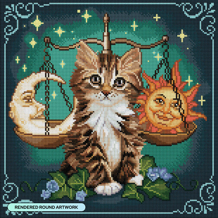 Diamond Painting Libra Zodiac Kitten 17" x 17" (42.7cm x 42.7cm) / Round with 52 Colors including 1 AB and 1 Iridescent DIamond and 4 Fairy Dust Diamonds / 24,025