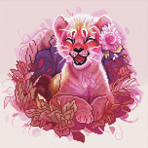 Diamond Painting Lion Cub 17" x 17" (42.6cm x 42.6cm) / Round With 45 Colors Including 1 AB / 23,104