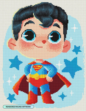 Diamond Painting Little But Mighty - Superman™ 13" x 17" (32.8cm x 42.6cm) / Round With 28 Colors Including 3 ABs and 1 Fairy Dust Diamonds / 17,784